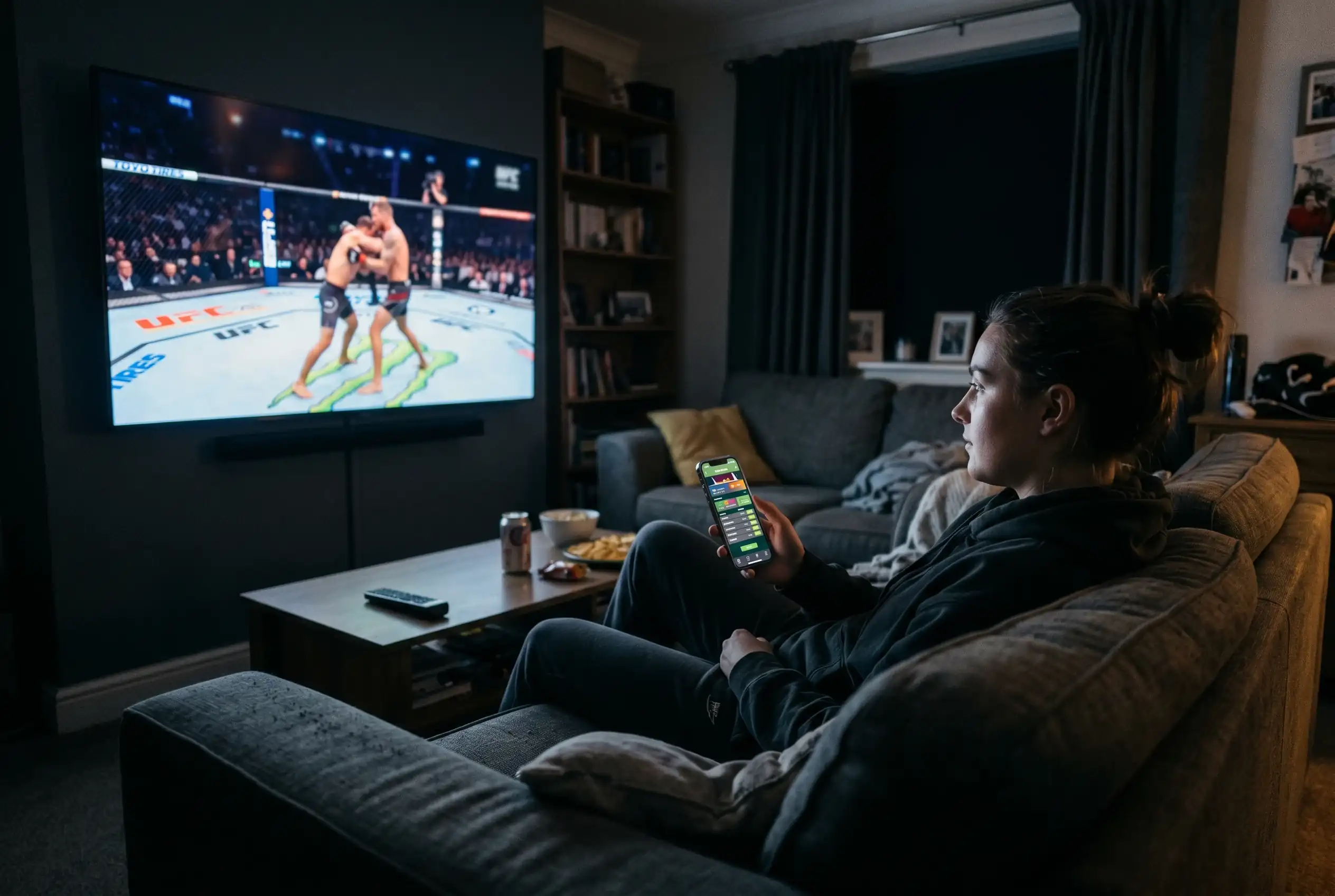 Beginner-friendly guide to UFC betting showing a simple bet slip and fight card