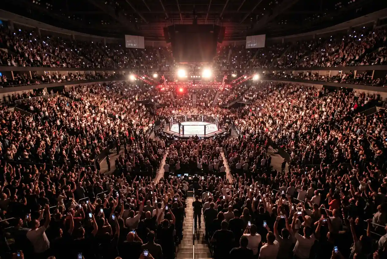 MMA arena crowd watching a UFC event with thousands of fans filling the venue